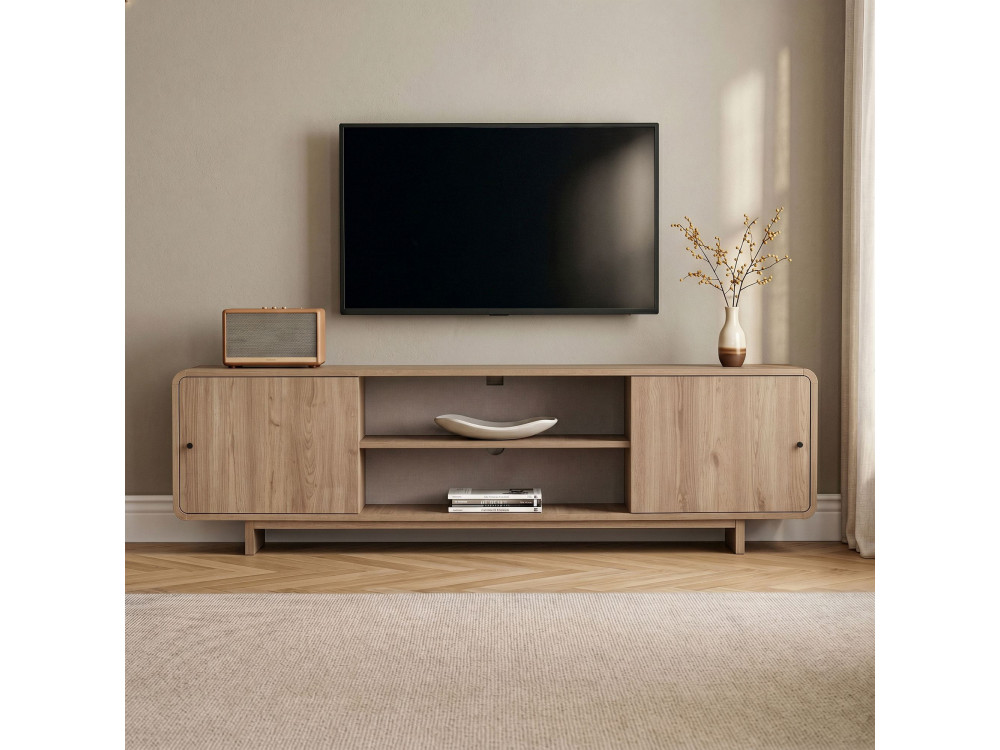 Drewniana szafka pod telewizor „Mirel” – 180 x 34 x 52 cm – dąb