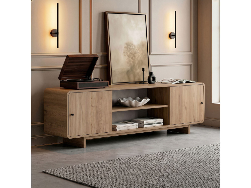 Drewniana szafka pod telewizor „Mirel” – 180 x 34 x 52 cm – dąb