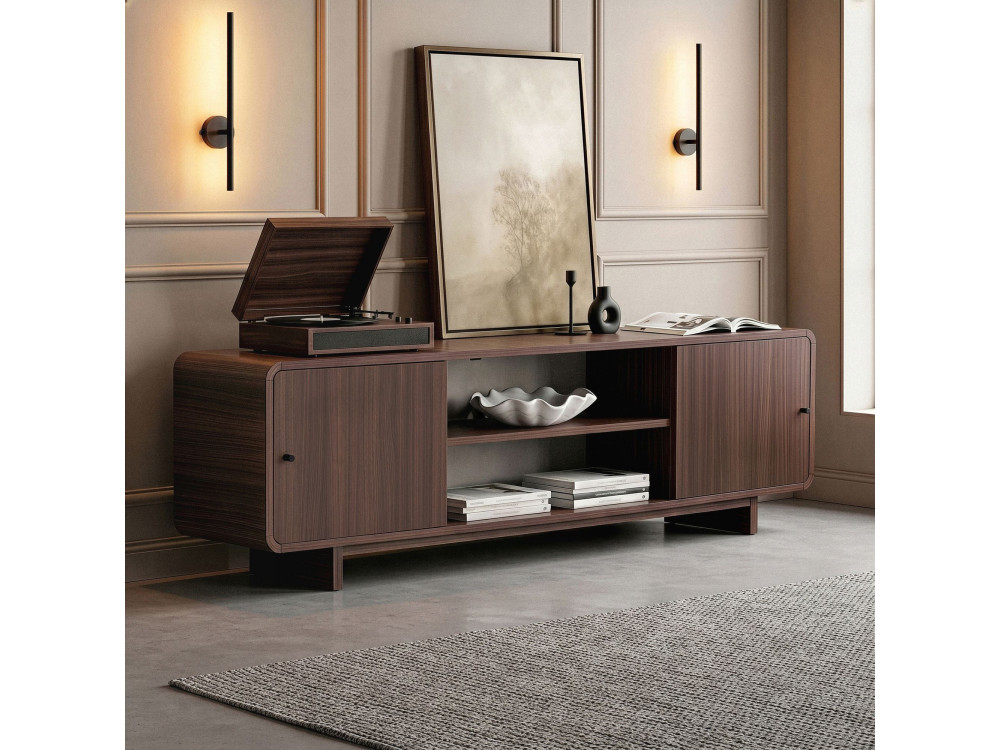 Drewniana szafka pod telewizor „Mirel” – 180 x 34 x 52 cm – brązowa