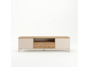 Drewniana szafka pod telewizor „Mood” – 180 x 35 x 49 cm – beżowa