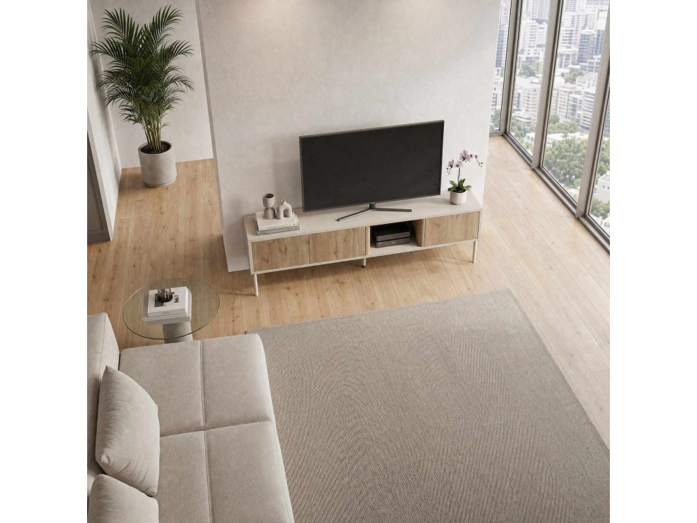 Drewniana szafka pod telewizor „VENTRO” – 150 x 36 x 40 cm – beżowa
