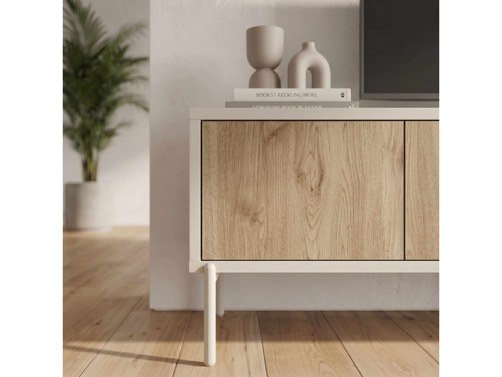 Drewniana szafka pod telewizor „VENTRO” – 150 x 36 x 40 cm – beżowa