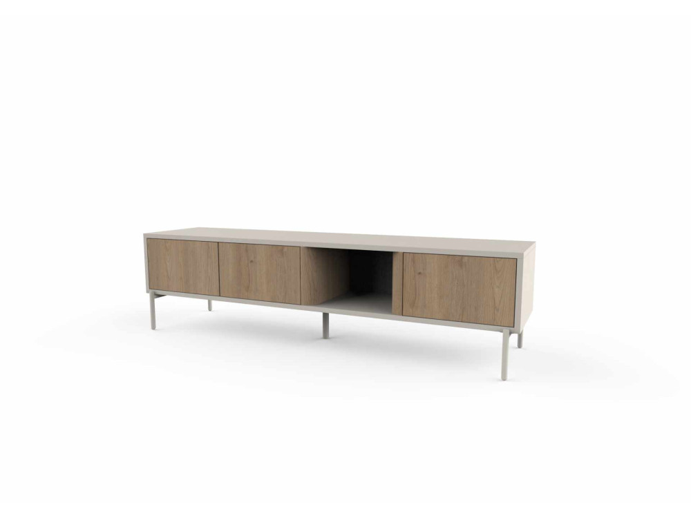 Drewniana szafka pod telewizor „VENTRO” – 150 x 36 x 40 cm – beżowa