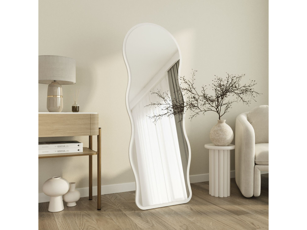 Drewniane lustro stojące „Asial” – 50 x 2 x 160 cm – białe