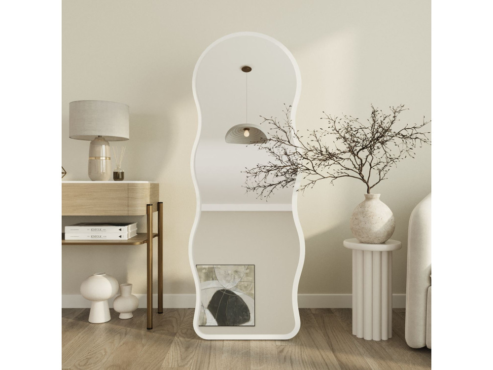 Drewniane lustro stojące „Asial” – 50 x 2 x 160 cm – białe