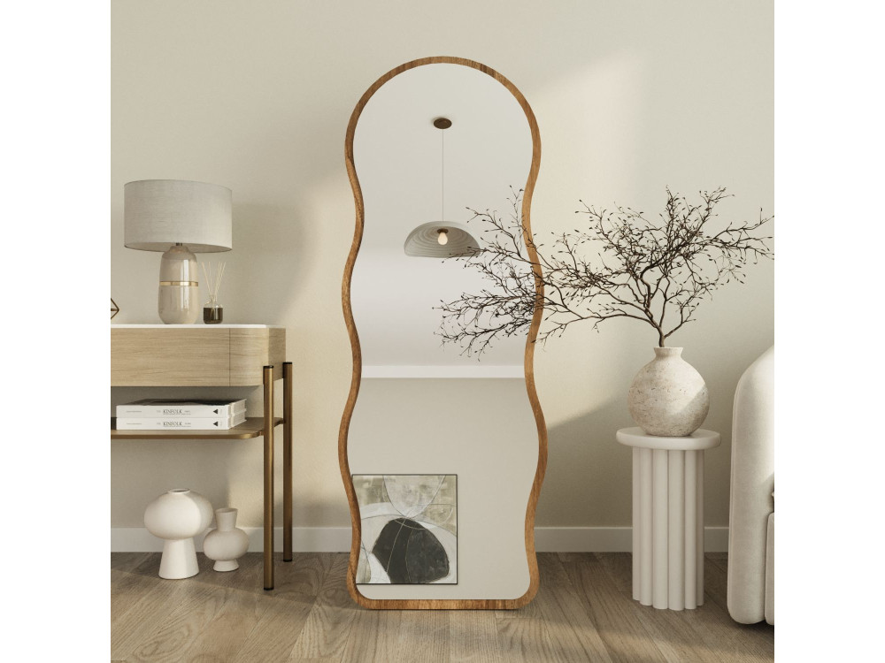 Drewniane lustro stojące „Asial” – 50 x 2 x 160 cm – orzech