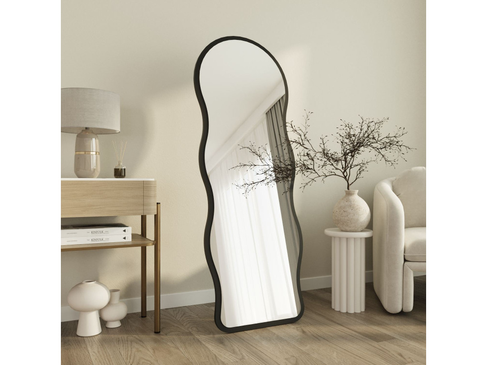 Drewniane lustro na nóżce „Asial” – 50 x 2 x 160 cm – czarne