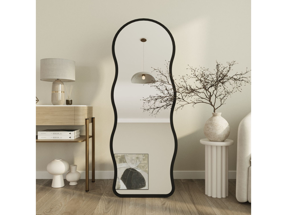 Drewniane lustro na nóżce „Asial” – 50 x 2 x 160 cm – czarne
