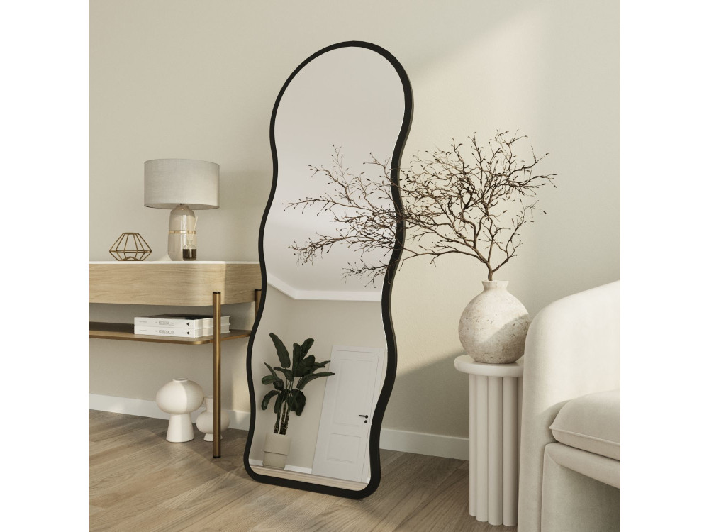 Drewniane lustro na nóżce „Asial” – 50 x 2 x 160 cm – czarne