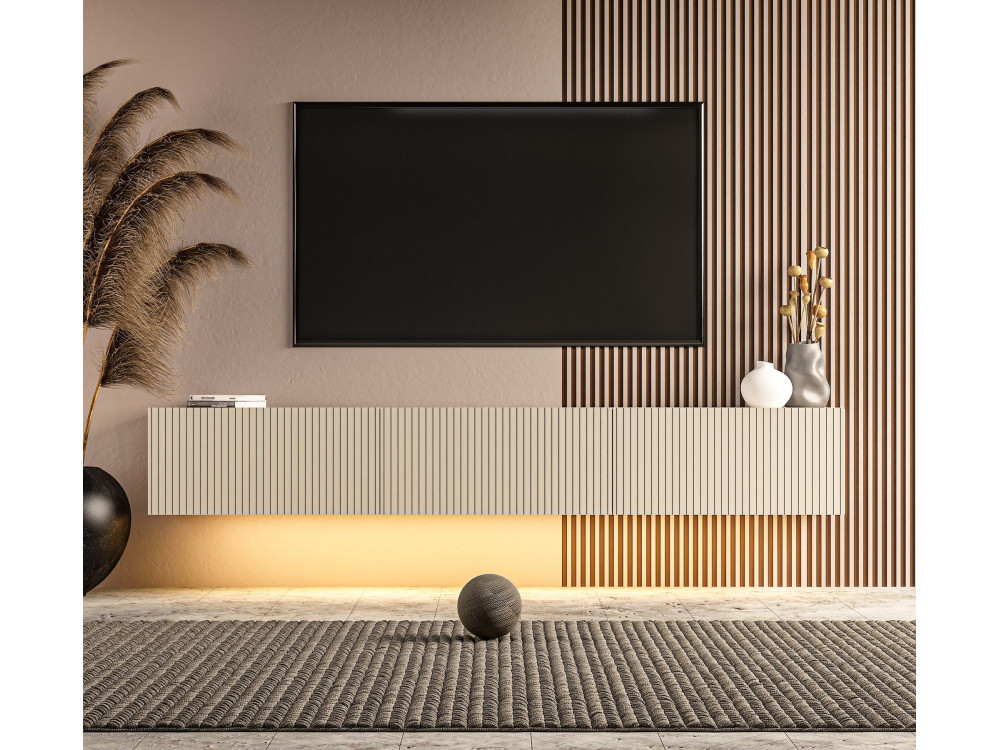 Drewniana szafka pod telewizor „Ada” – 180 x 31 x 29 cm – szara