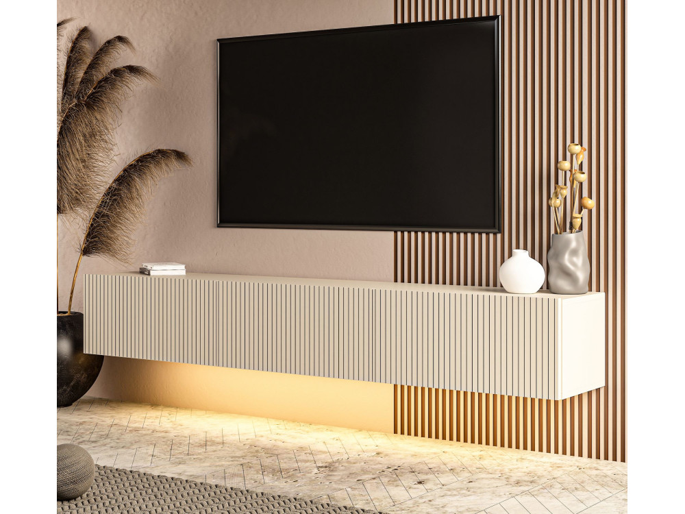 Drewniana szafka pod telewizor „Ada” – 180 x 31 x 29 cm – szara