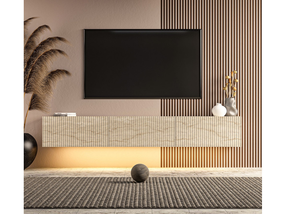 Drewniana szafka pod telewizor „Ada” – 180 x 31 x 29 cm – trawertyn