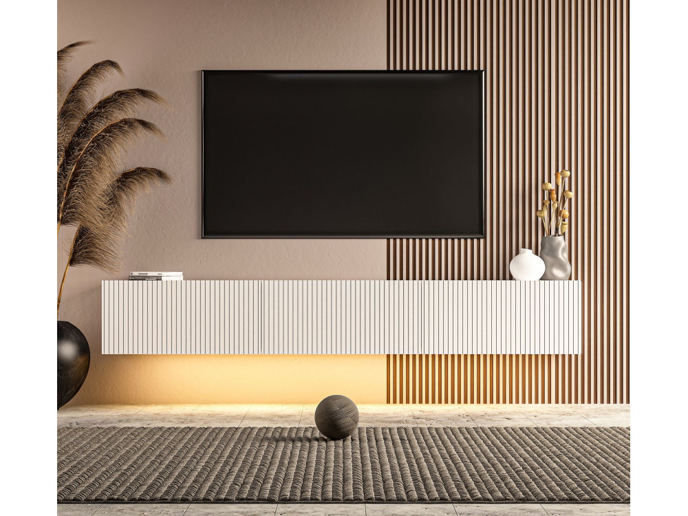 Drewniana szafka pod telewizor „Ada” – 180 x 31 x 29 cm – biała