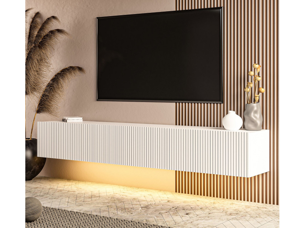 Drewniana szafka pod telewizor „Ada” – 180 x 31 x 29 cm – biała
