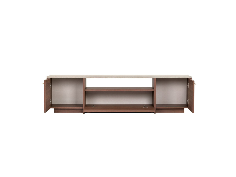 Drewniana szafka pod telewizor „Alvar” – 180 x 35 x 46 cm – trawertyn