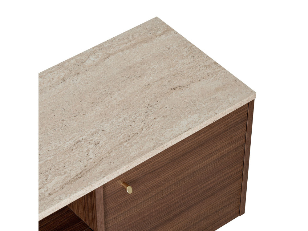 Drewniana szafka pod telewizor „Alvar” – 180 x 35 x 46 cm – trawertyn