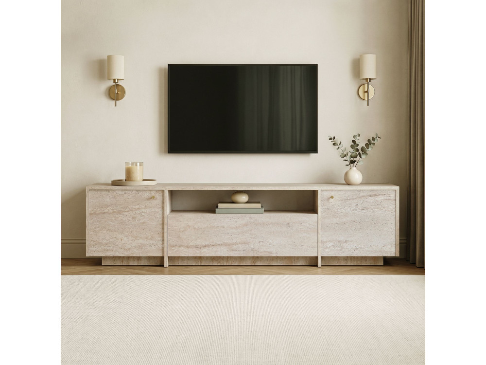 Drewniana szafka pod telewizor „Alvar” – 180 x 35 x 46 cm – beżowa
