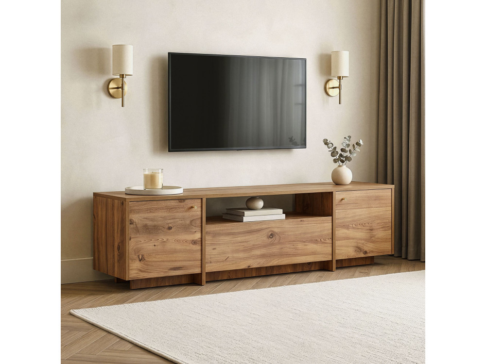 Drewniana szafka pod telewizor „Alvar” – 180 x 35 x 46 cm – sosna atlantycka