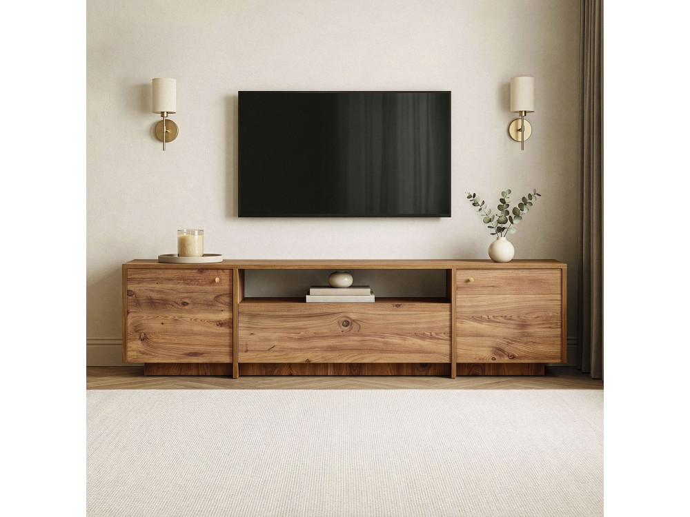 Drewniana szafka pod telewizor „Alvar” – 180 x 35 x 46 cm – sosna atlantycka
