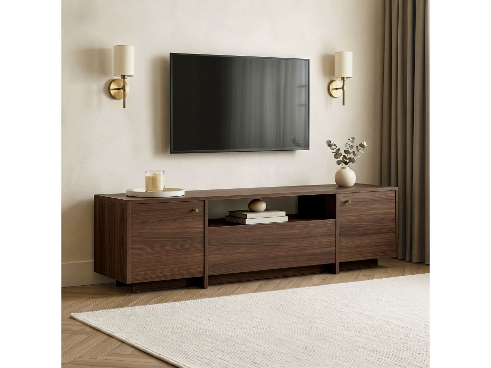 Drewniana szafka pod telewizor „Alvar” – 180 x 35 x 46 cm – brązowa