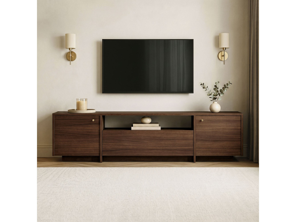 Drewniana szafka pod telewizor „Alvar” – 180 x 35 x 46 cm – brązowa