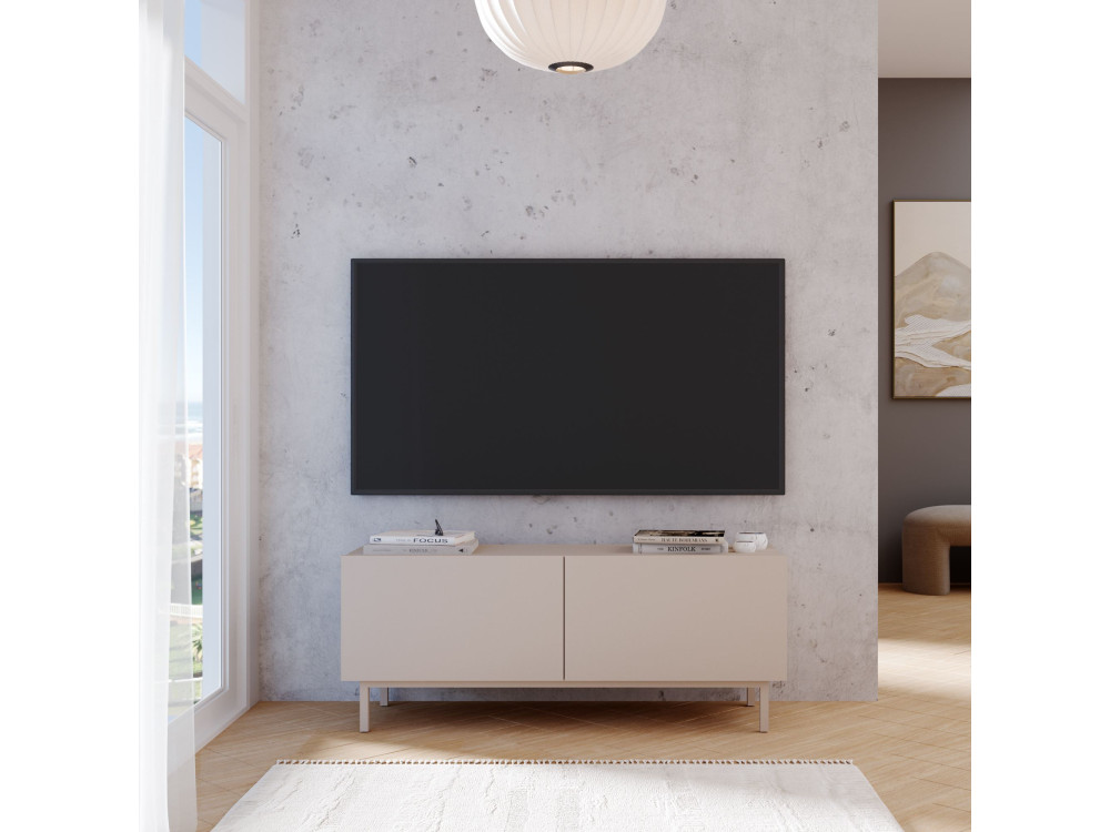 Drewniana szafka pod telewizor „Coast” – 120 x 47,3 x 36,8 cm – kolor piaskowy