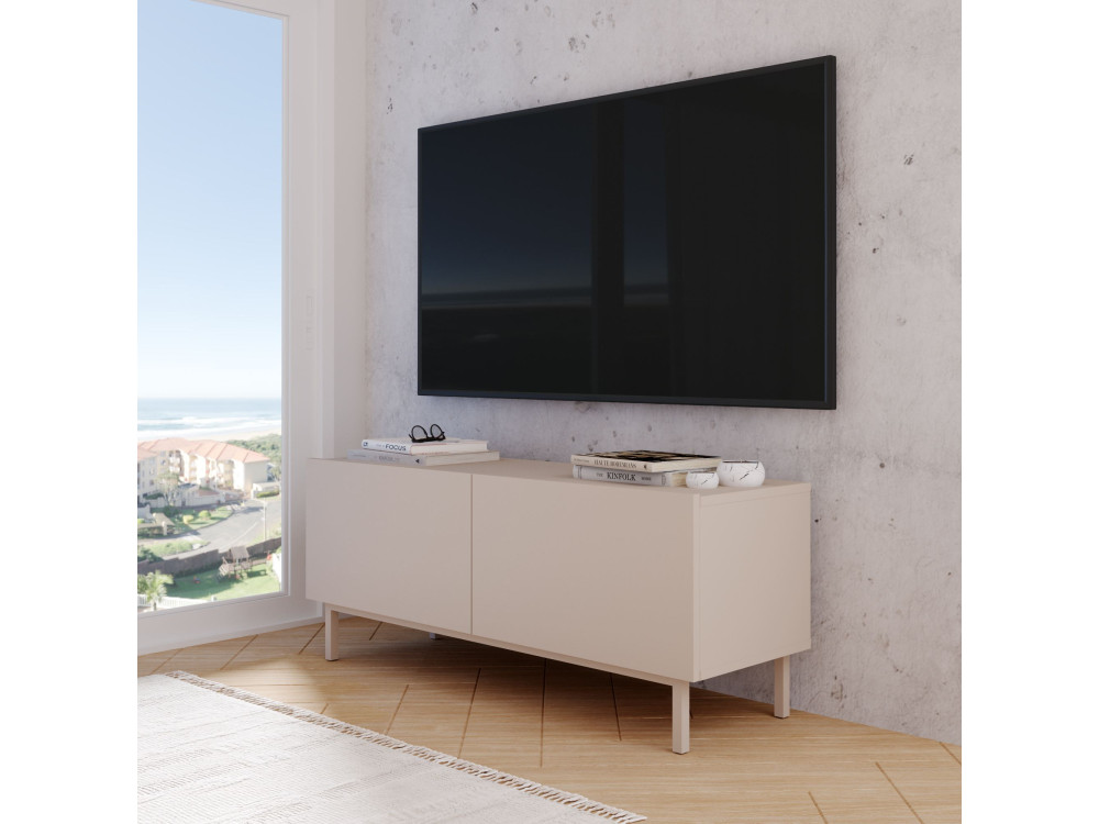 Drewniana szafka pod telewizor „Coast” – 120 x 47,3 x 36,8 cm – kolor piaskowy