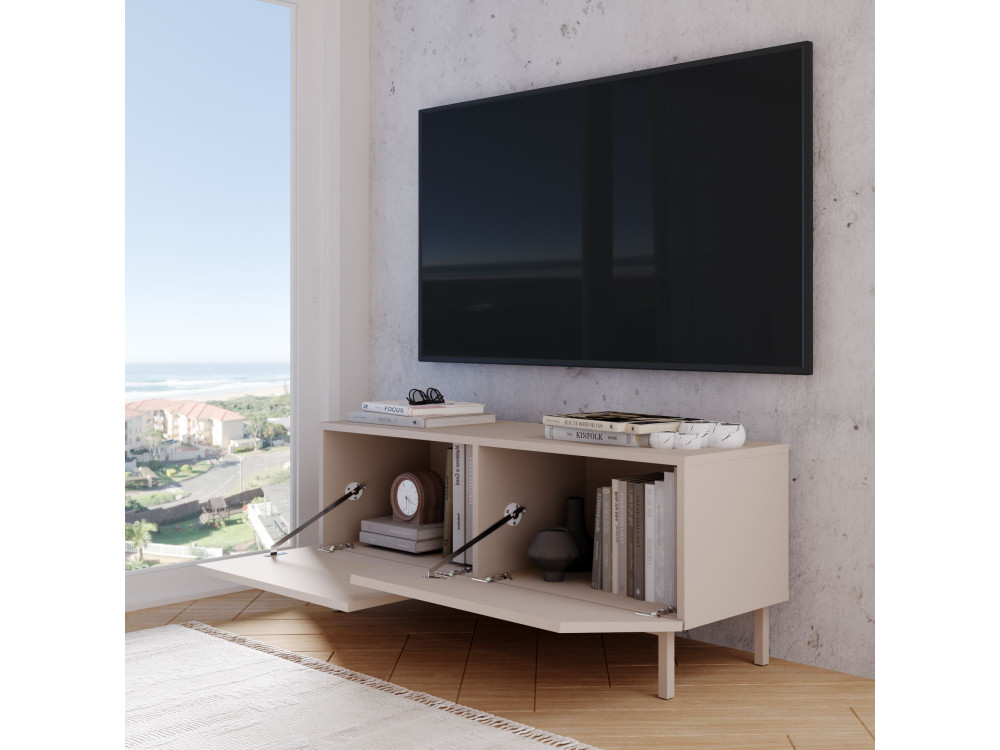Drewniana szafka pod telewizor „Coast” – 120 x 47,3 x 36,8 cm – kolor piaskowy