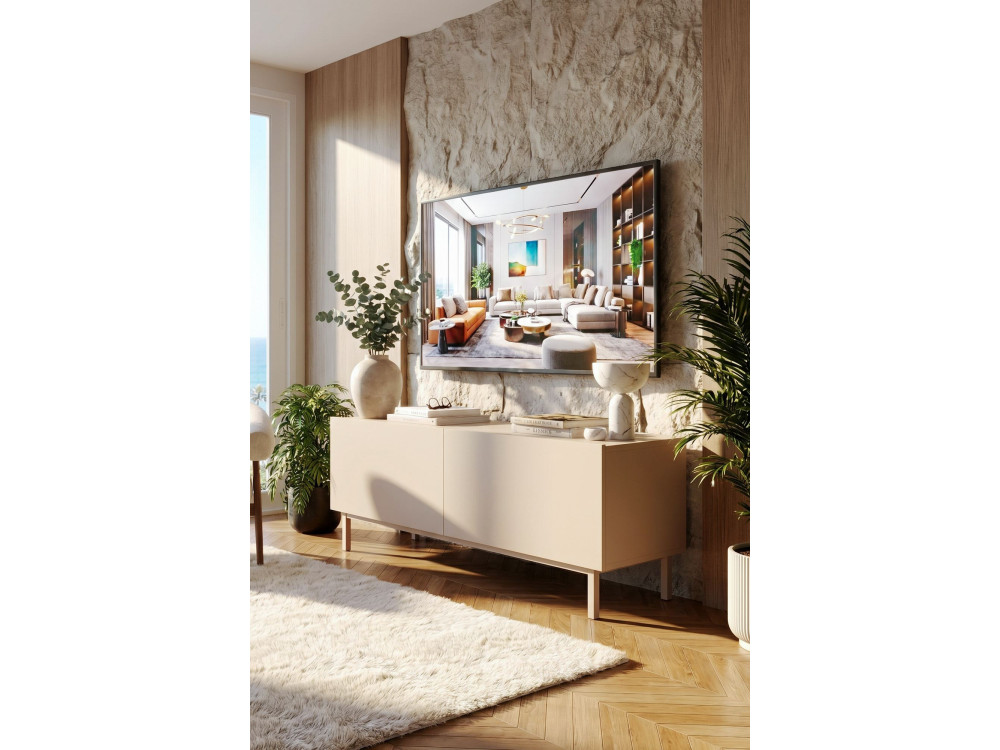 Drewniana szafka pod telewizor „Coast” – 120 x 47,3 x 36,8 cm – kolor piaskowy
