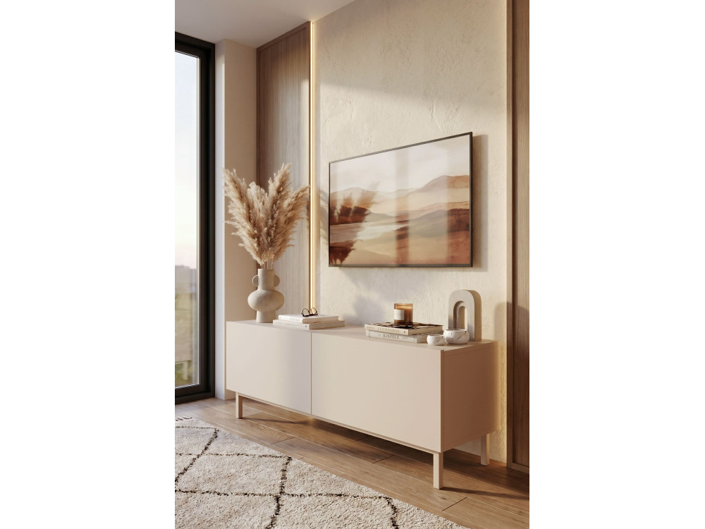 Drewniana szafka pod telewizor „Coast” – 120 x 47,3 x 36,8 cm – kolor piaskowy