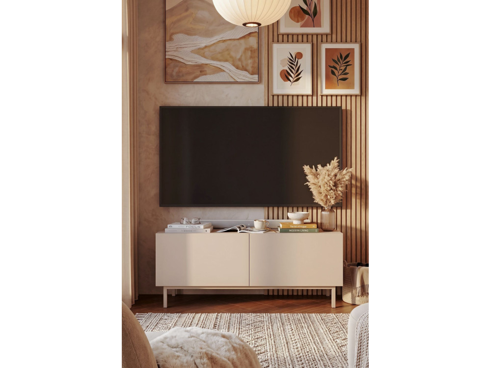 Drewniana szafka pod telewizor „Coast” – 120 x 47,3 x 36,8 cm – kolor piaskowy