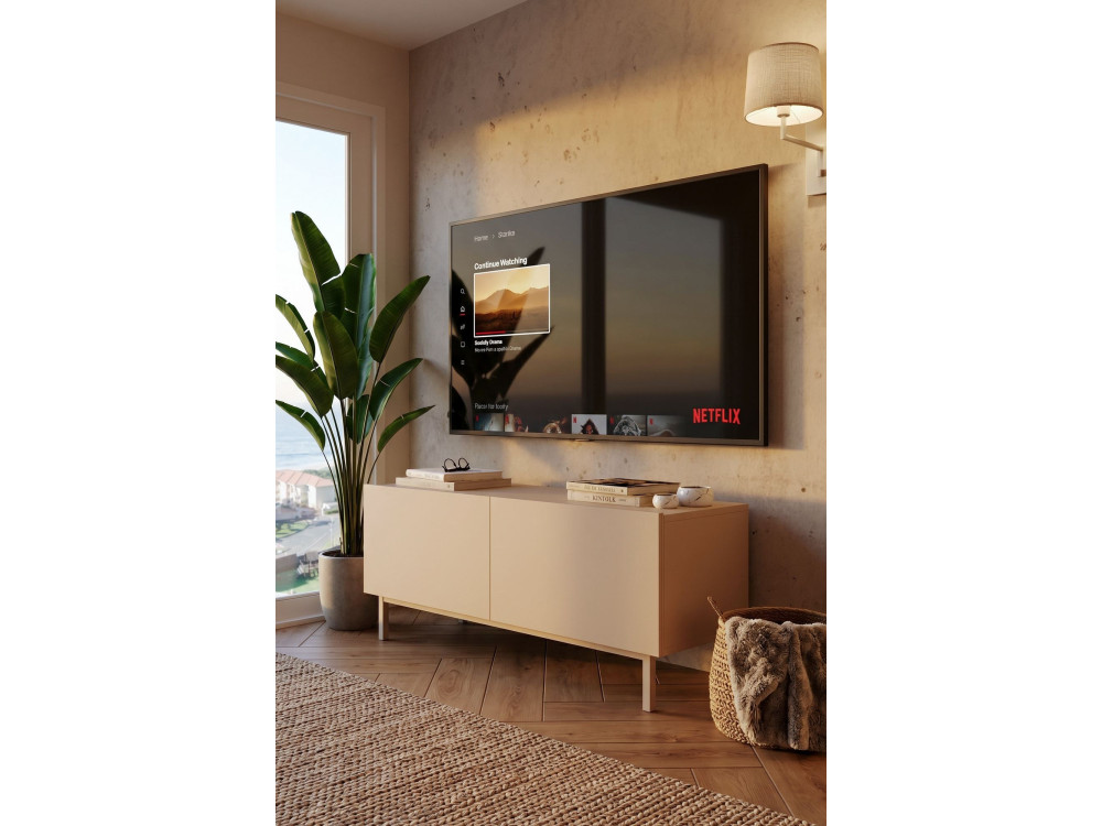 Drewniana szafka pod telewizor „Coast” – 120 x 47,3 x 36,8 cm – kolor piaskowy