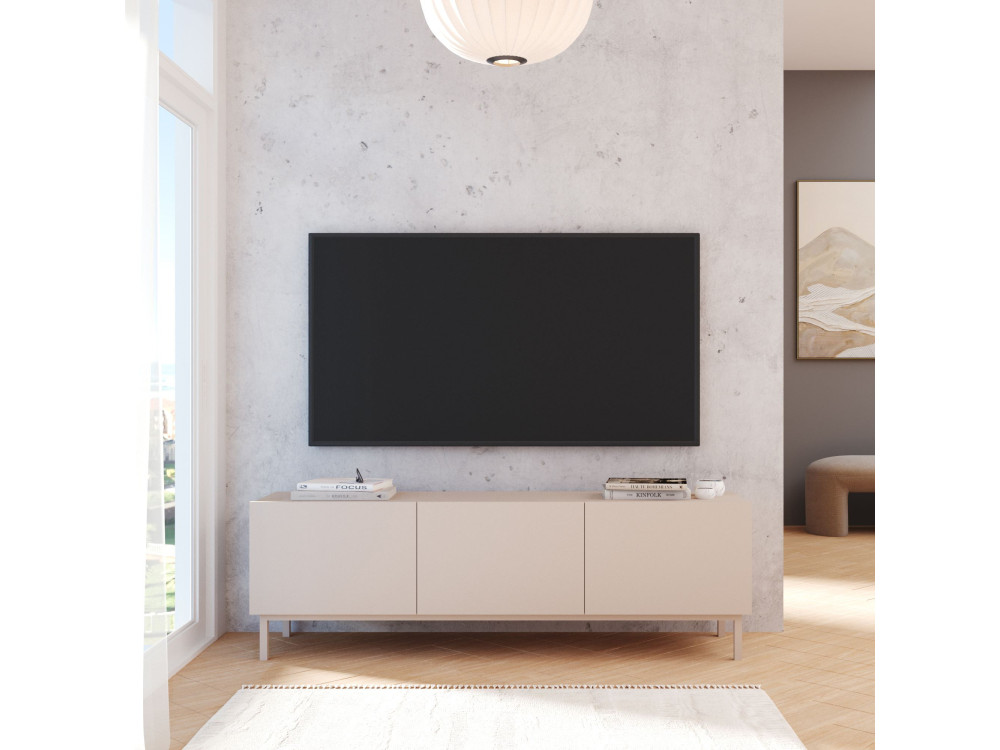 Drewniana szafka pod telewizor „Coast” – 150 x 37 x 48 cm – beżowa