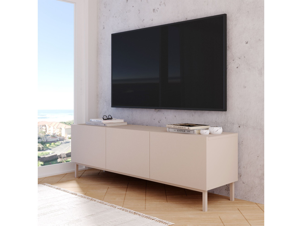 Drewniana szafka pod telewizor „Coast” – 150 x 37 x 48 cm – beżowa