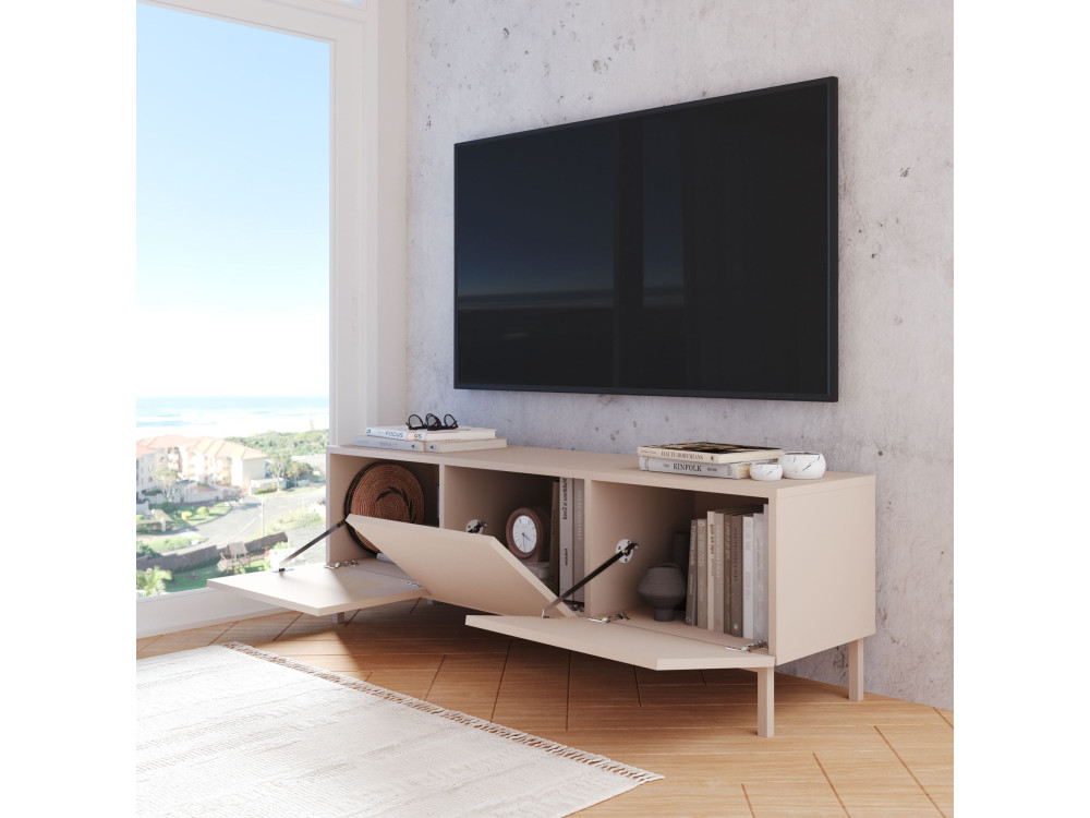 Drewniana szafka pod telewizor „Coast” – 150 x 37 x 48 cm – beżowa