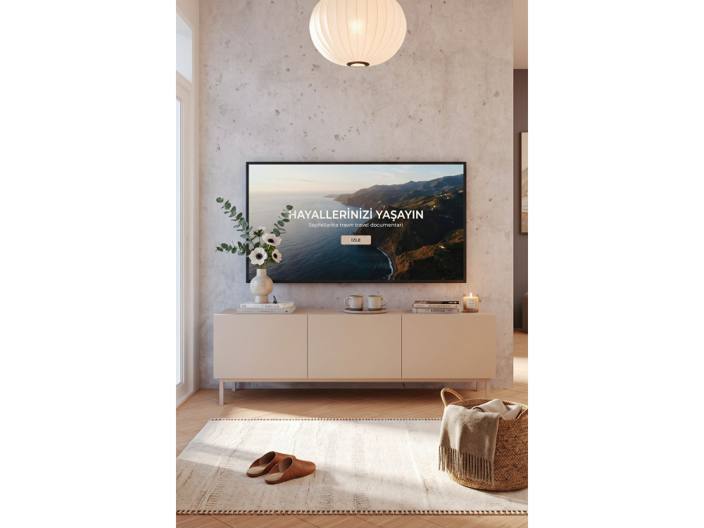 Drewniana szafka pod telewizor „Coast” – 150 x 37 x 48 cm – beżowa