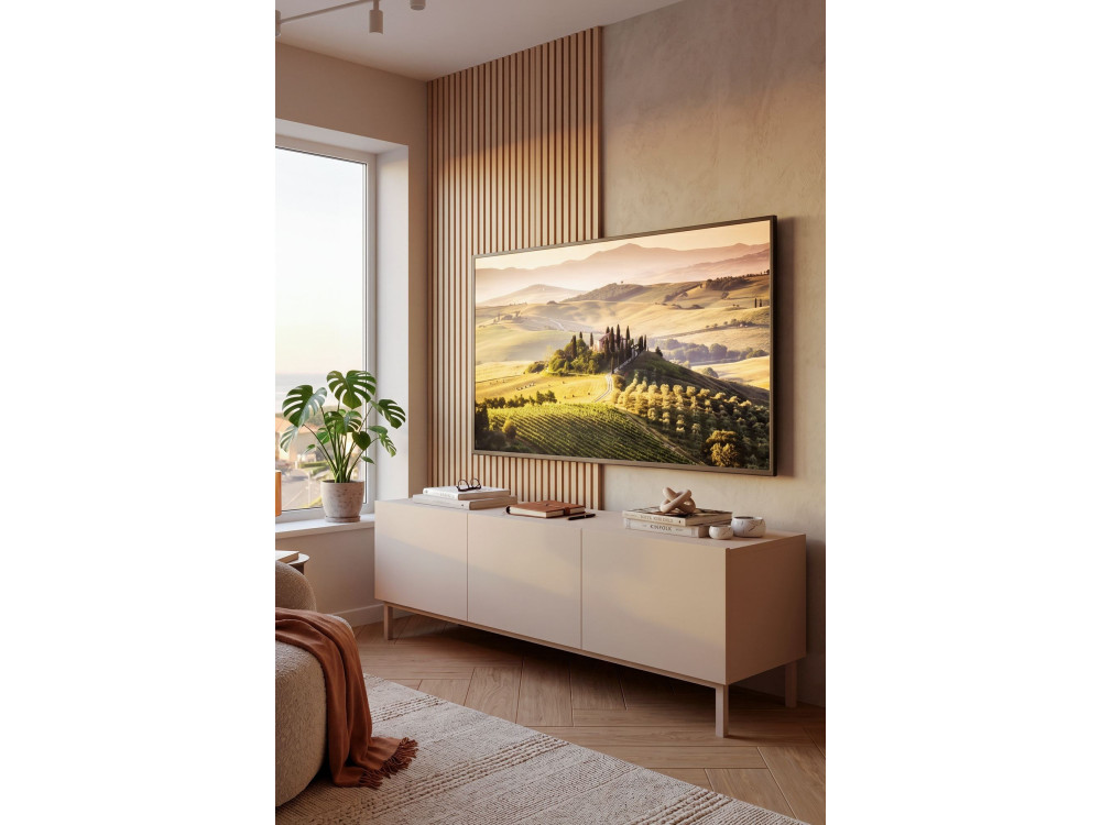 Drewniana szafka pod telewizor „Coast” – 150 x 37 x 48 cm – beżowa
