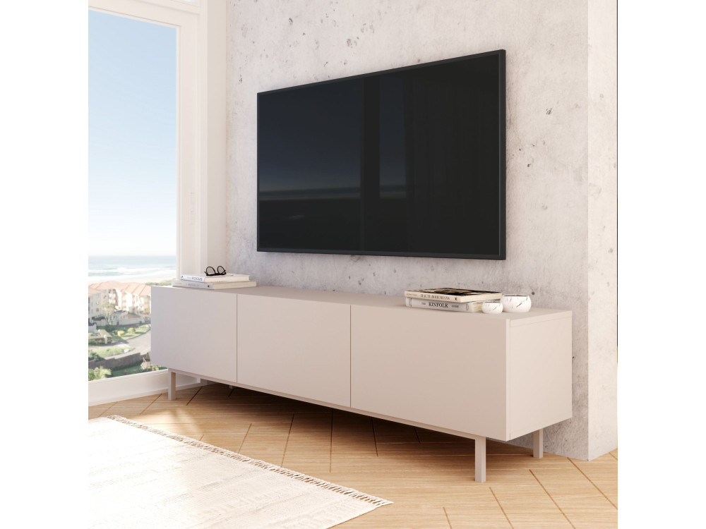 Drewniana szafka pod telewizor „Coast” – 180 x 37 x 47 cm – beżowa