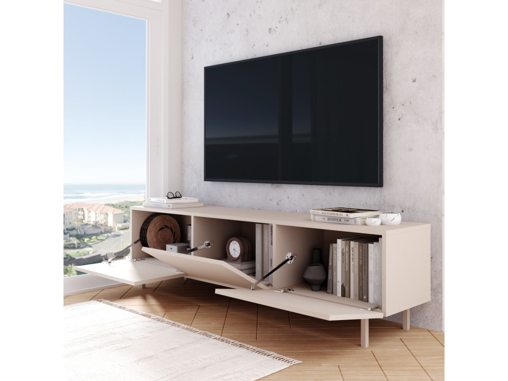 Drewniana szafka pod telewizor „Coast” – 180 x 37 x 47 cm – beżowa