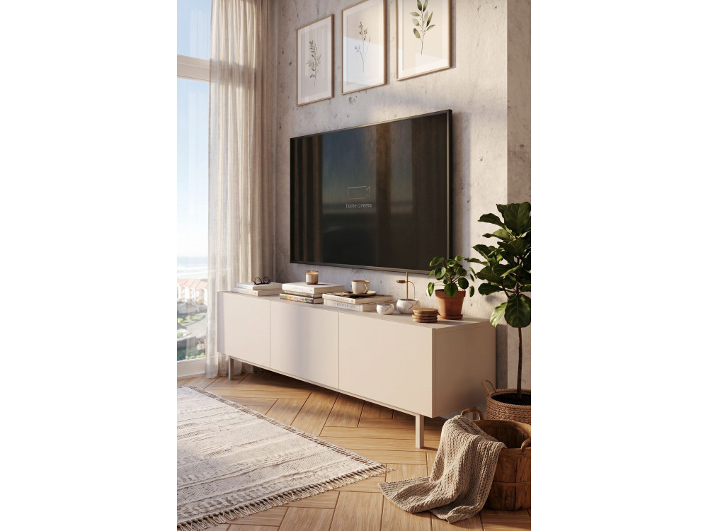 Drewniana szafka pod telewizor „Coast” – 180 x 37 x 47 cm – beżowa