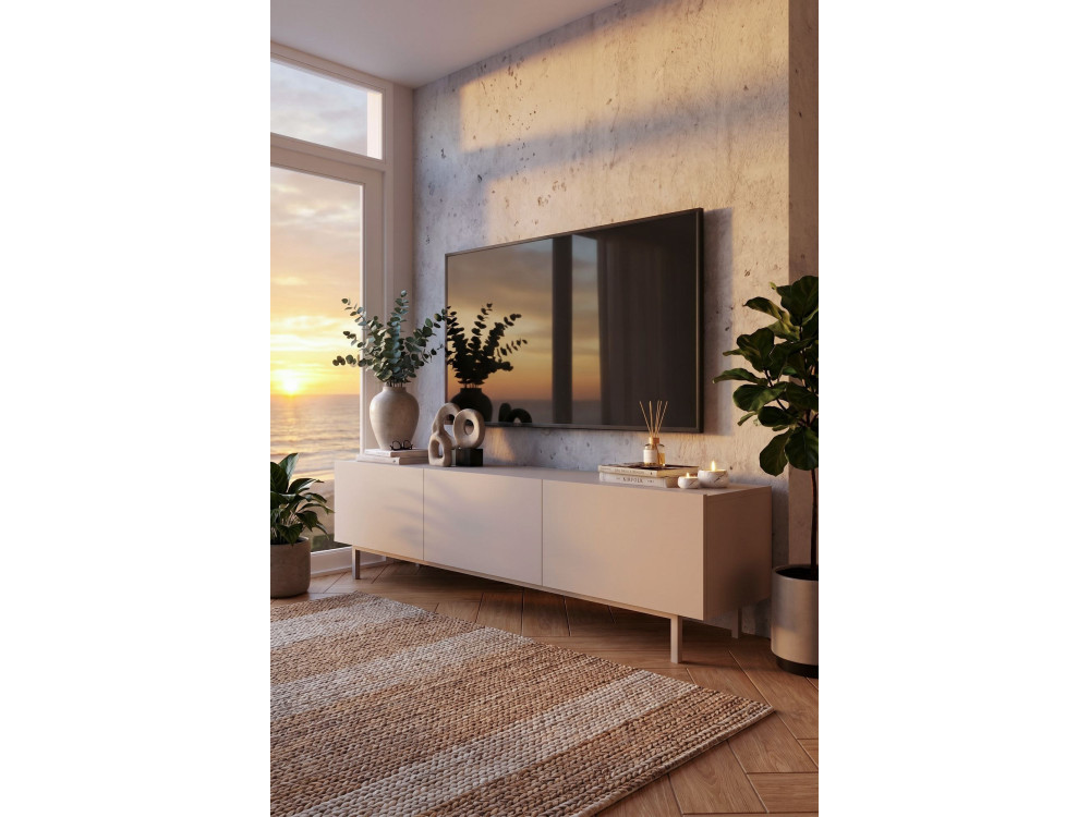Drewniana szafka pod telewizor „Coast” – 180 x 37 x 47 cm – beżowa