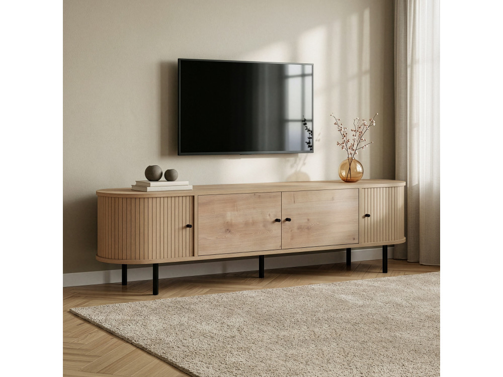 Drewniana szafka pod telewizor „Gentle” – 180 x 40 x 47 cm – beżowa
