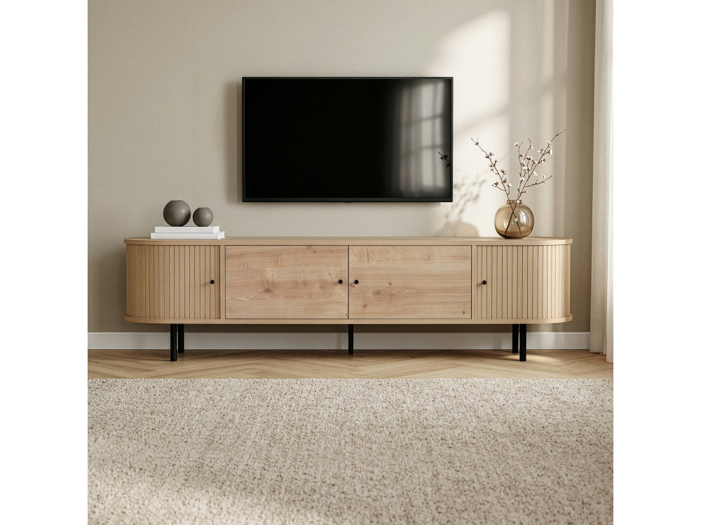 Drewniana szafka pod telewizor „Gentle” – 180 x 40 x 47 cm – beżowa