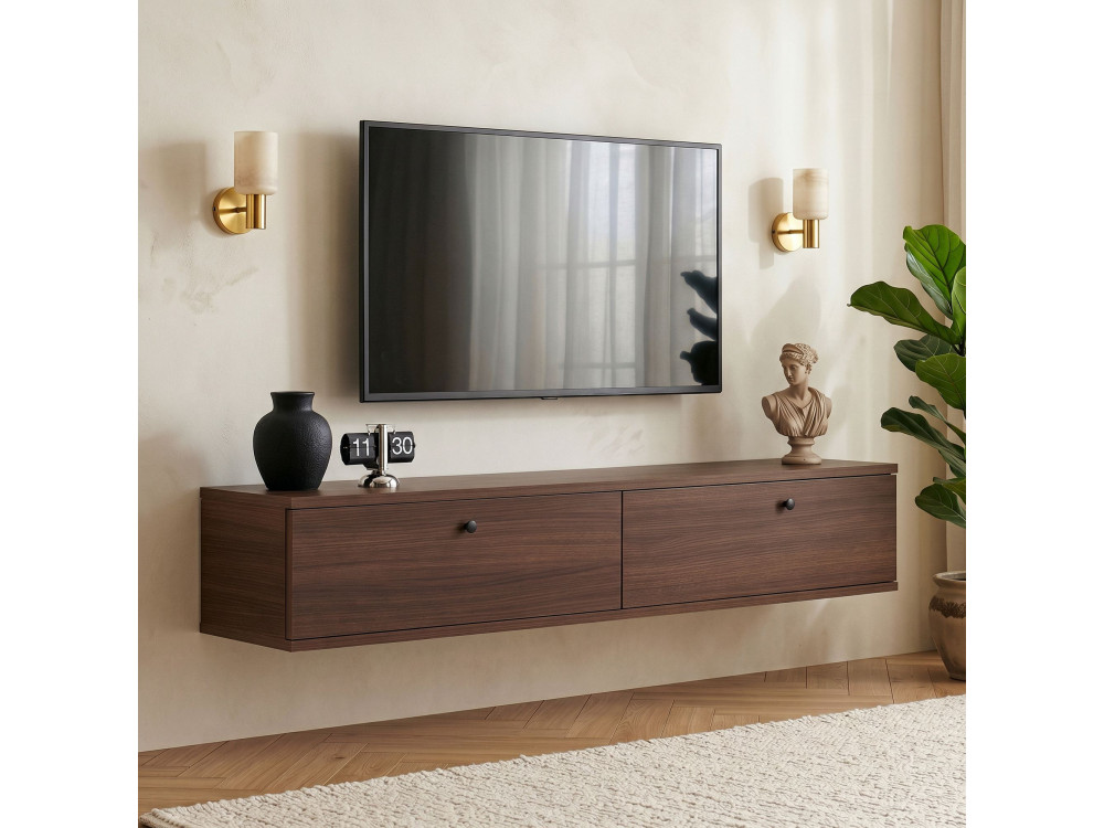 Drewniana szafka pod telewizor „Ligne 140” – 140 x 25 x 25 cm – orzech