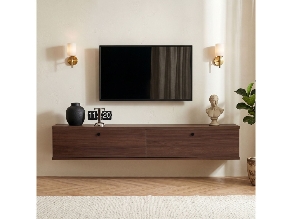 Drewniana szafka pod telewizor „Ligne 140” – 140 x 25 x 25 cm – orzech