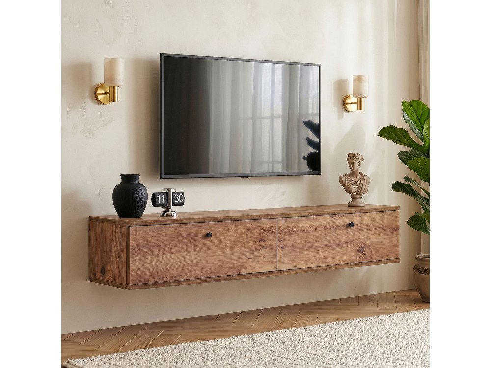 Drewniana szafka pod telewizor „Ligne 140” – 140 x 25 x 25 cm – brązowa