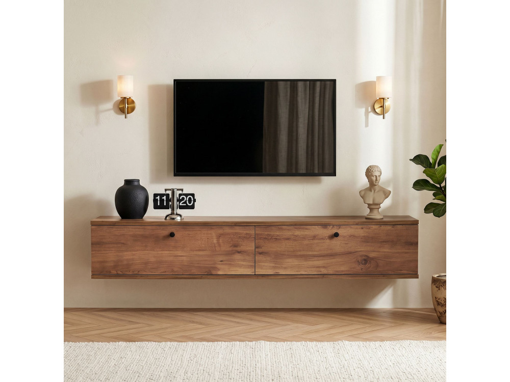 Drewniana szafka pod telewizor „Ligne 140” – 140 x 25 x 25 cm – brązowa