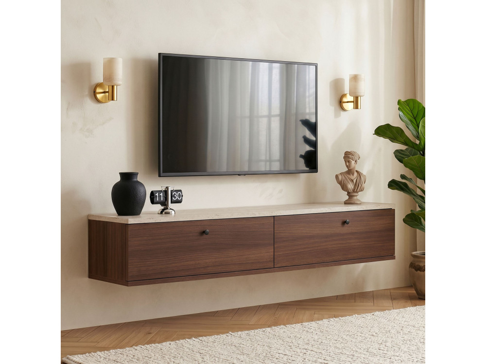 Drewniana szafka pod telewizor „Ligne 140” – 140 x 25 x 25 cm – brązowa