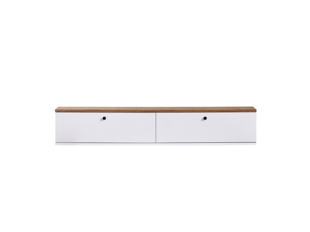 Drewniana szafka pod telewizor „Ligne 140” – 140 x 25 x 25 cm – biała