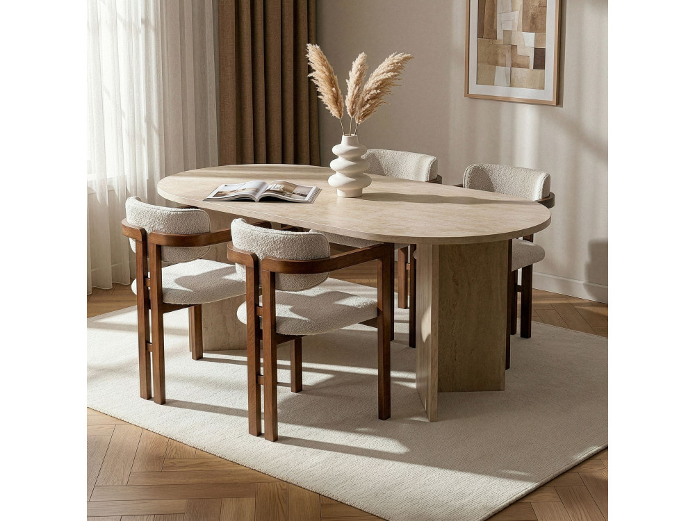 Zestaw stołowy z krzesłami (5 elementów) z drewna „Meridia 4” – 180 x 90 x 75 cm – biały